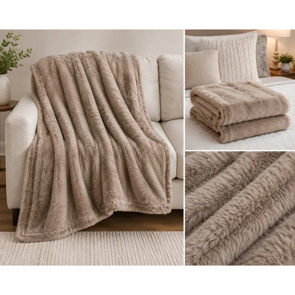 Luxury Taupe Faux Fur Throw Blanket 50x70 Better Homes & Gardens Plush
